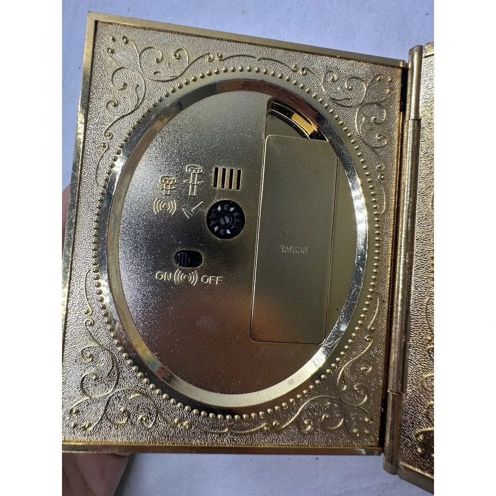 Vtg Danbury Clock Double Frame Gold Ornate Folds Up Alarm Hard to find